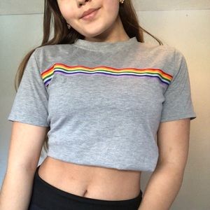 Rainbow Stripe on Grey T-shirt